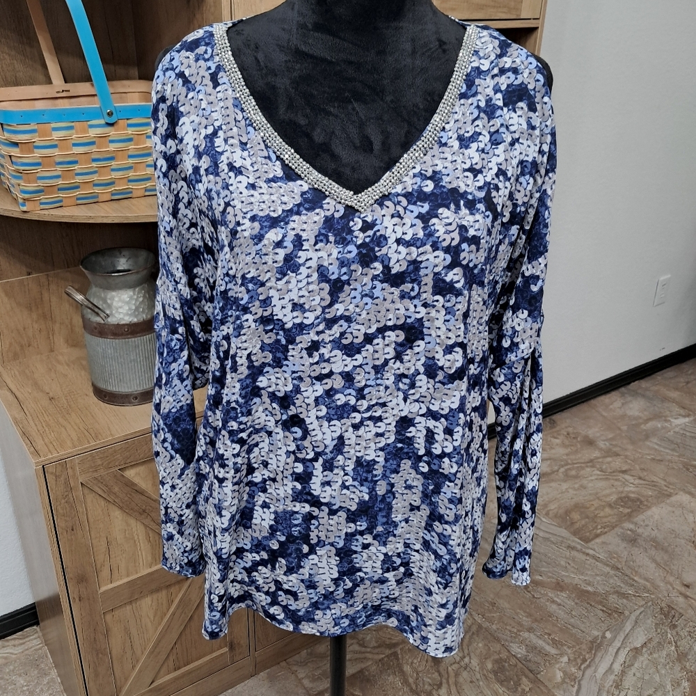 Juicy Couture Cold Shoulder Blouse Rhinestone Neck Vneck Cutout Md Disco Y2K